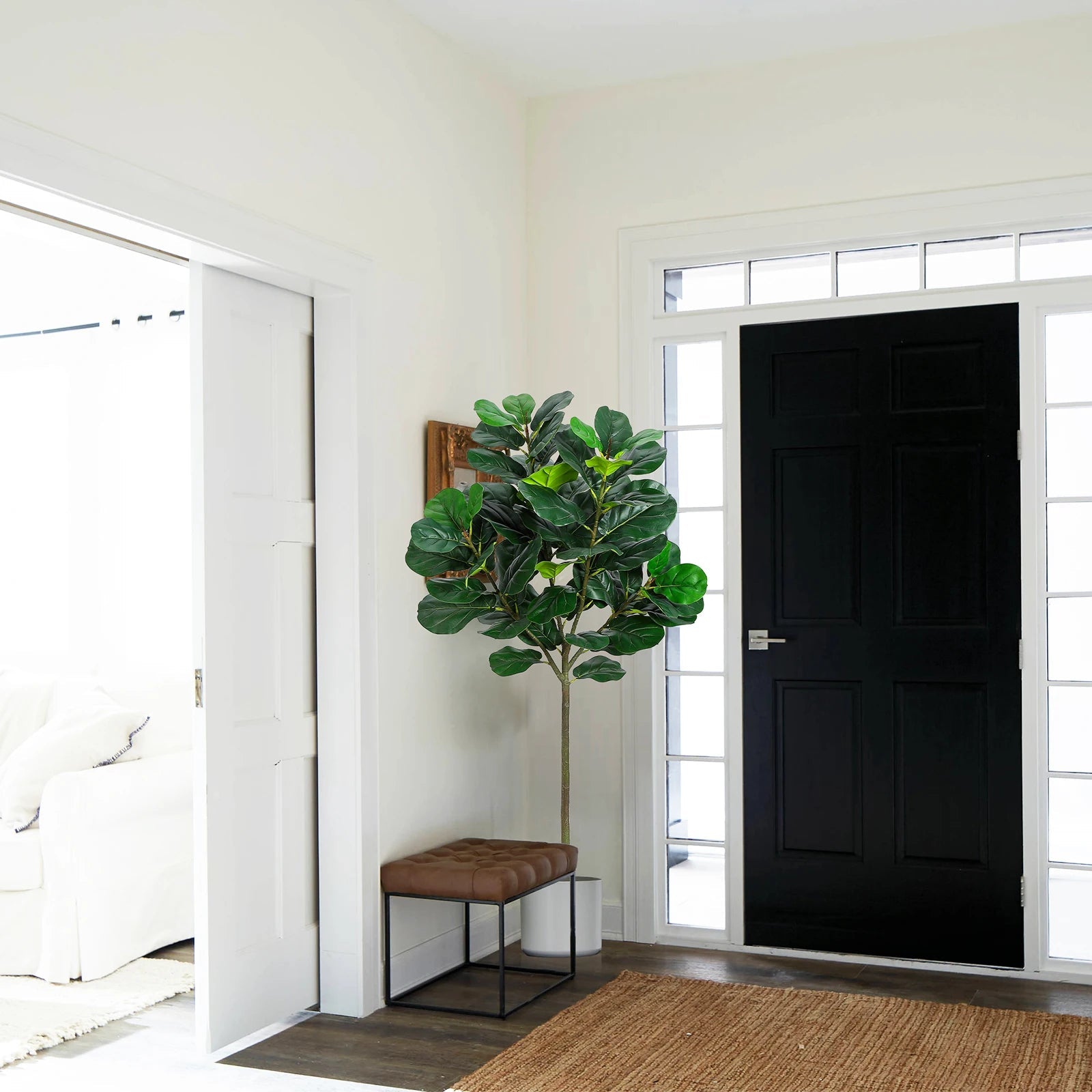 5.2 Ft Artificial Fiddle Leaf Fig Tree, Faux Ficus Lyrata Plant with 62 Fiddle Leaves, Tall Fake Plants Large Floor Plant - Home Fusion