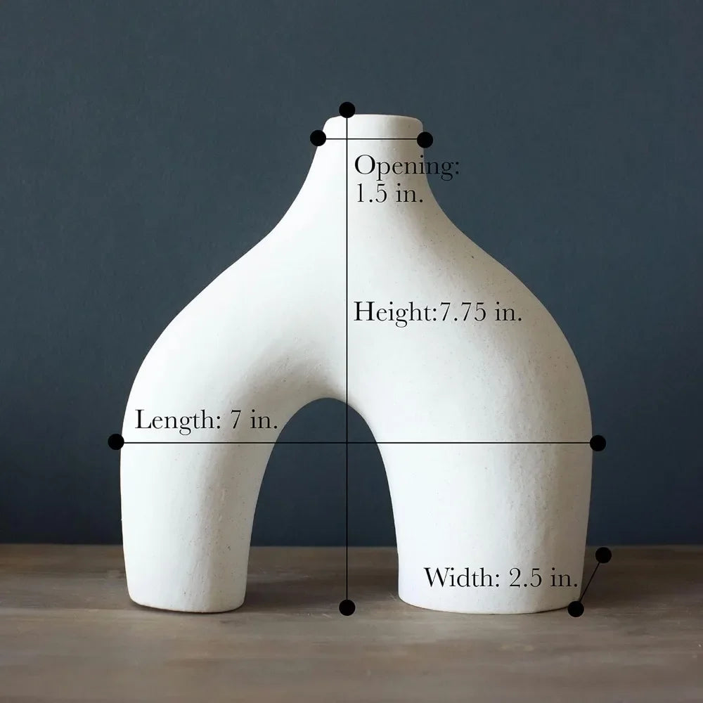 Donut Vase, Set of 2 - Minimalist Nordic, White Ceramic Hollow Donut Vase Decor | Table Centerpiece, Olive Plant, - Home Fusion