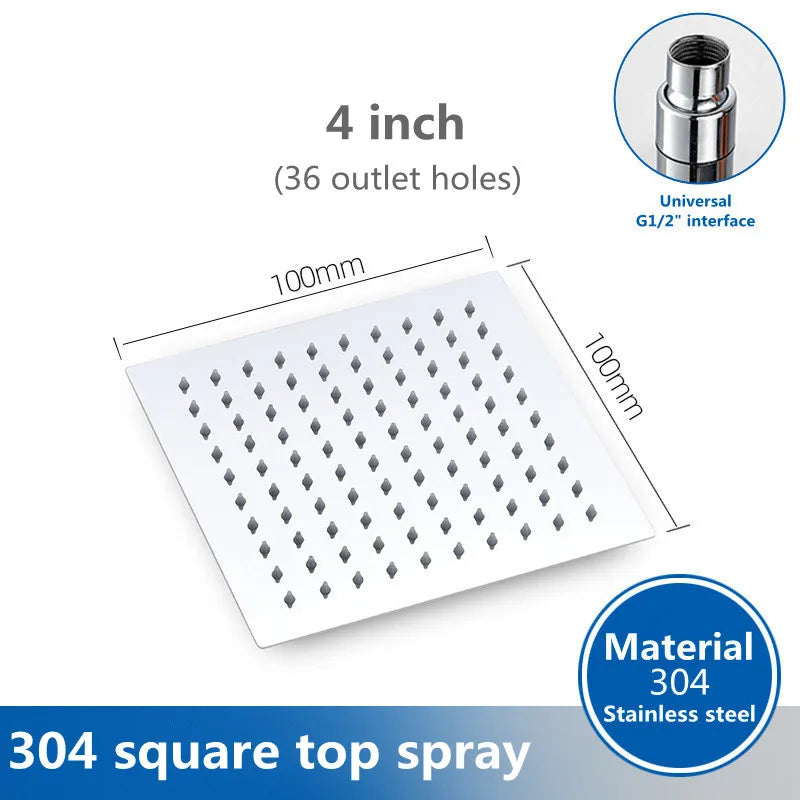 DOODII Removable Shower Heads Stainless Steel Square Round Rainfall Shower Head High Pressure Handheld Bathroom Accessories - Home Fusion