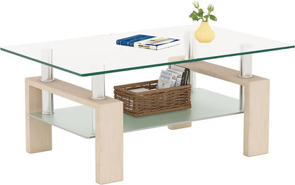 Rectangler Center Table with LED Lights2-Tier Tea Table Modern Side Coffee Table for Living Room - Home Fusion