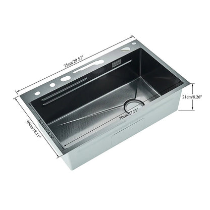 304 Stainless Steel Waterfall Kitchen Sink Large Single Slot Integrated Digital Display Faucet Set Soap Dispenser Cup Washer Home Fusion