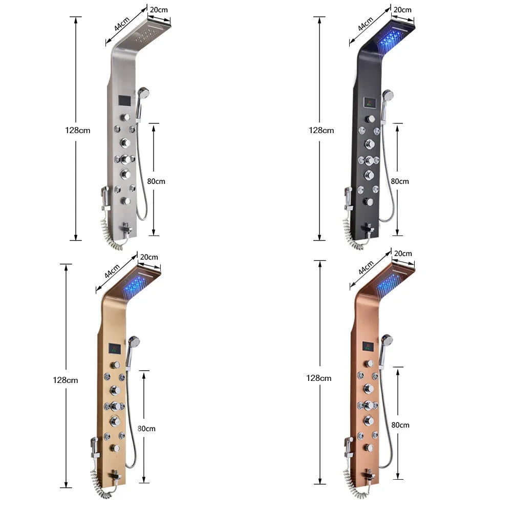 LED Light Bathroom Shower Panel Intelligent LCD Shower Column System with 6 Modes Rain Waterfall Massage Jet Bath Mixer Tap - Home Fusion