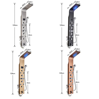 LED Light Bathroom Shower Panel Intelligent LCD Shower Column System with 6 Modes Rain Waterfall Massage Jet Bath Mixer Tap - Home Fusion