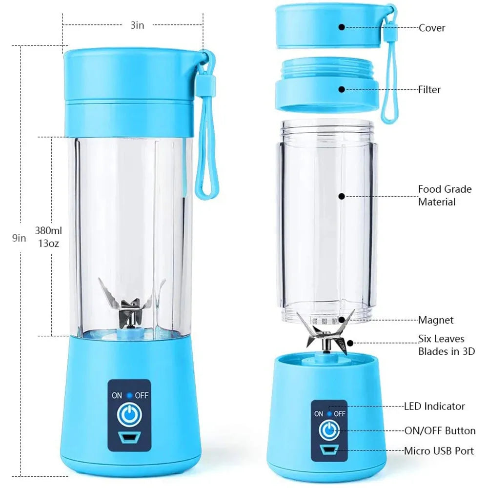 USB rechargeable portable blender with 2-blade cutter for smoothies, juices and travel use