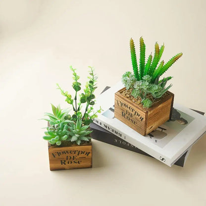Artificial Succulents Wood Potted,Realistic Fake Succulents Plants in Pots Decorative for Indoor Outdoor - Home Fusion