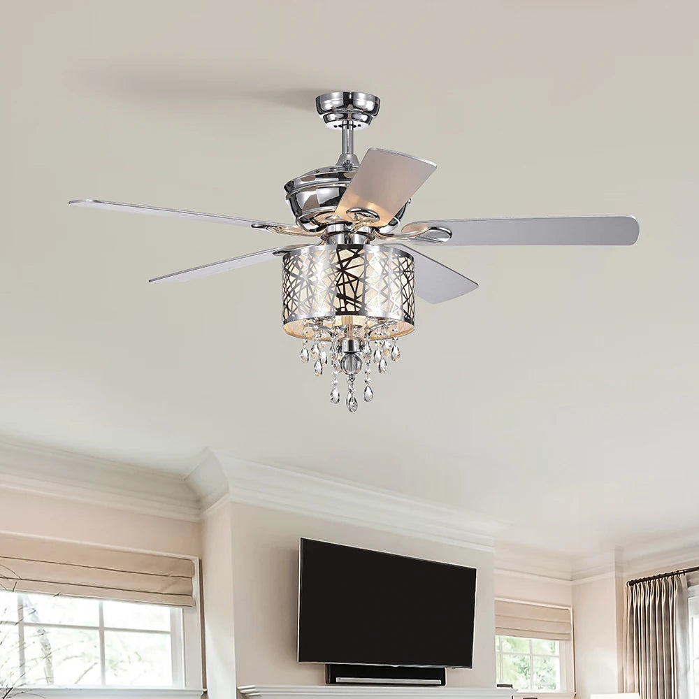 Elegant Metal 52-inch Ceiling Fan (Optional Remote&2 Color Option Blades) or Bedroom, Living Room, Dining Room--Chrome - Home Fusion