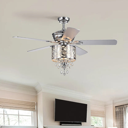Elegant Metal 52-inch Ceiling Fan (Optional Remote&2 Color Option Blades) or Bedroom, Living Room, Dining Room--Chrome - Home Fusion