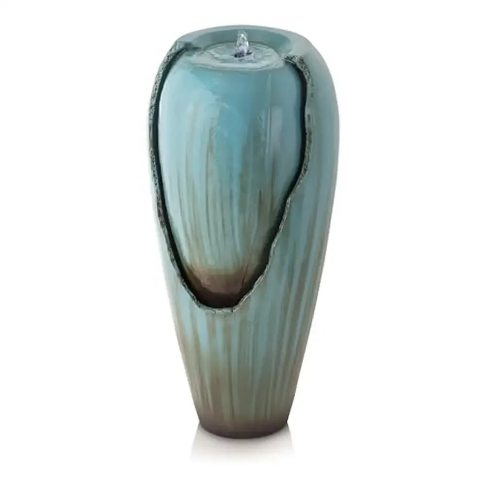 Outdoor Antique Jar Water Fountain LED Light Vintage Lighted Waterfall 33" Turqoise Garden - Home Fusion