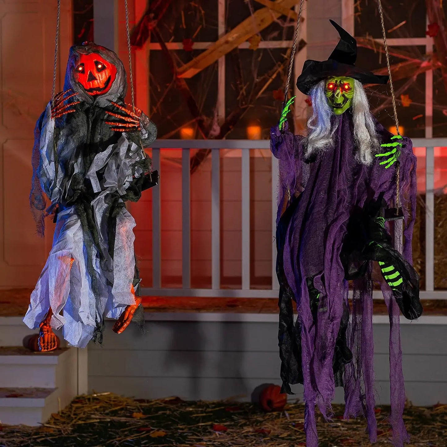 44465232183467 Outdoor Halloween Decorations 2 Packs Hanging Ghosts Halloween Decor with Lighted Up Eyes, 3.9ft Witch Decor / 3ft Pumpkin Face 076823-f9.myshopify.com