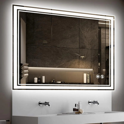 44375243260075 LED Mirror for Bathroom  with LED Lights Anti-Fog Dimmable 3 Colors Front and Backlit Lights LED Bathroom 076823-f9.myshopify.com
