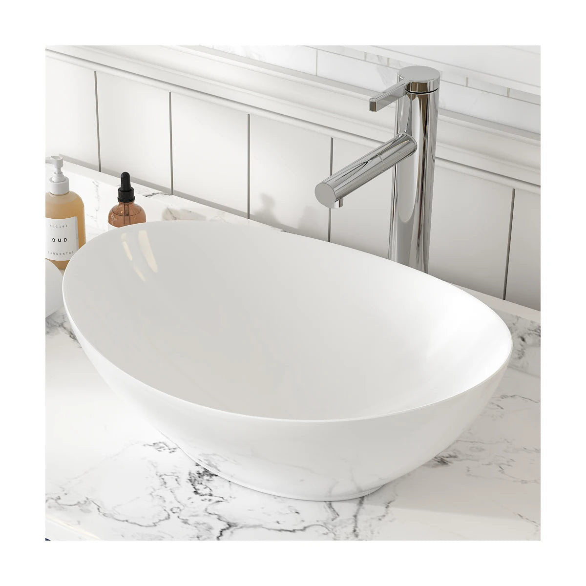 Vessel Sink, Above Countertop  Sink Rectangular/Egg Shape  White - Home Fusion