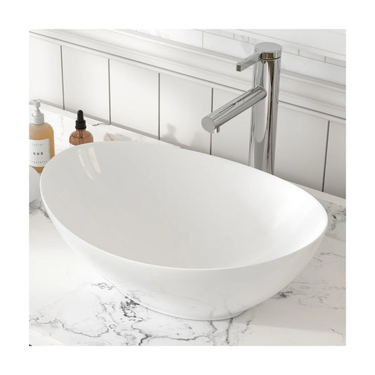 Vessel Sink, Above Countertop  Sink Rectangular/Egg Shape  White - Home Fusion