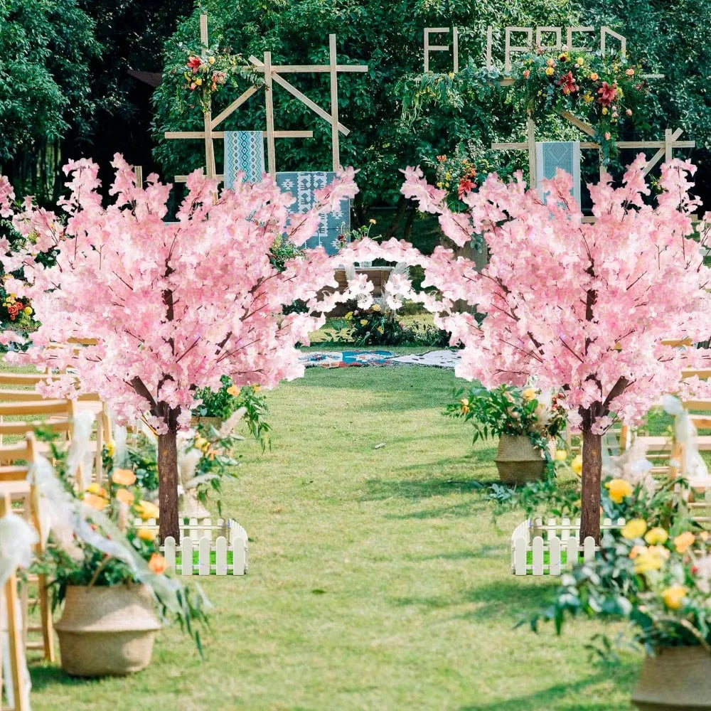 Artificial Cherry Trees Indoor Decor: Handmade Natural Fake Cherry Blossom Pink Tree Outdoor for Party Wedding Christmas (7 ft) - Home Fusion