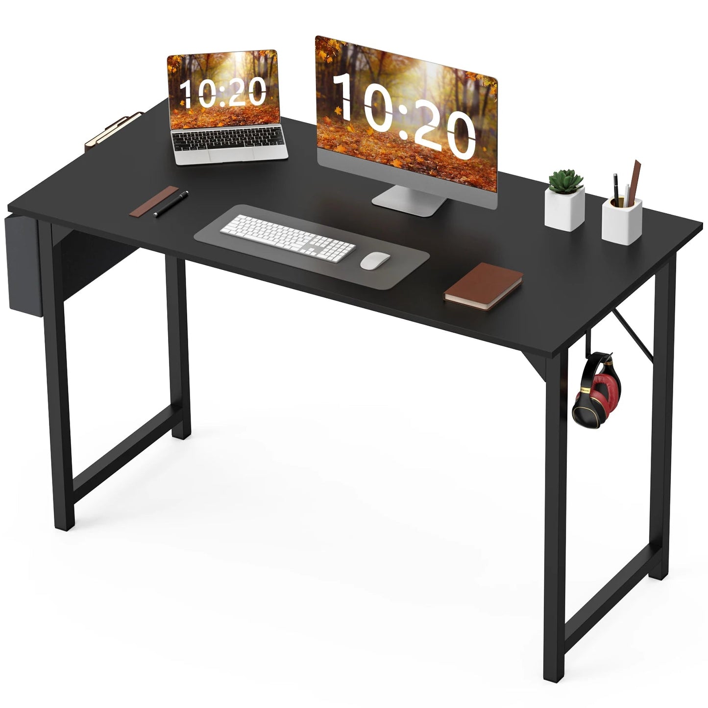 JHK Computer Desk Writing Study Office Gaming Table Modern Simple Style Compact with Side Bag Headphone Hook Easy Assembly - Home Fusion