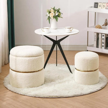 Storage Ottoman Upholstered Vanity Stool Foot Rest with Gold Metal Hoop, Ottoman with Storage for Living Room, Bedroom, Dinif 2 - Home Fusion