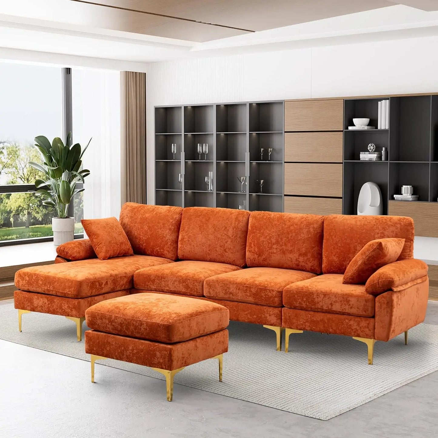 44404354089131 U-Shaped Sectional Sofa Couch,Sofa Set for Living Room,Convertible Velvet Couch Set with Chaise Lounge,Ottoman and Pillows 076823-f9.myshopify.com