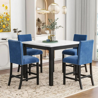 5 Piece Dining Room Table Set for Kitchen with Faux Marble Dining Table and 4 Upholstered-Seat Chairs,Living Room Furniture - Home Fusion