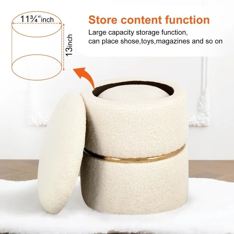 Storage Ottoman Upholstered Vanity Stool Foot Rest with Gold Metal Hoop, Ottoman with Storage for Living Room, Bedroom, Dinif 2 Home Fusion