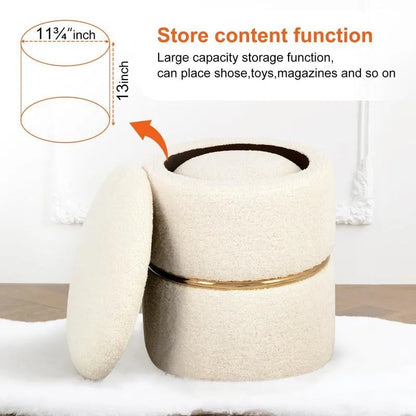 Storage Ottoman Upholstered Vanity Stool Foot Rest with Gold Metal Hoop, Ottoman with Storage for Living Room, Bedroom, Dinif 2 - Home Fusion