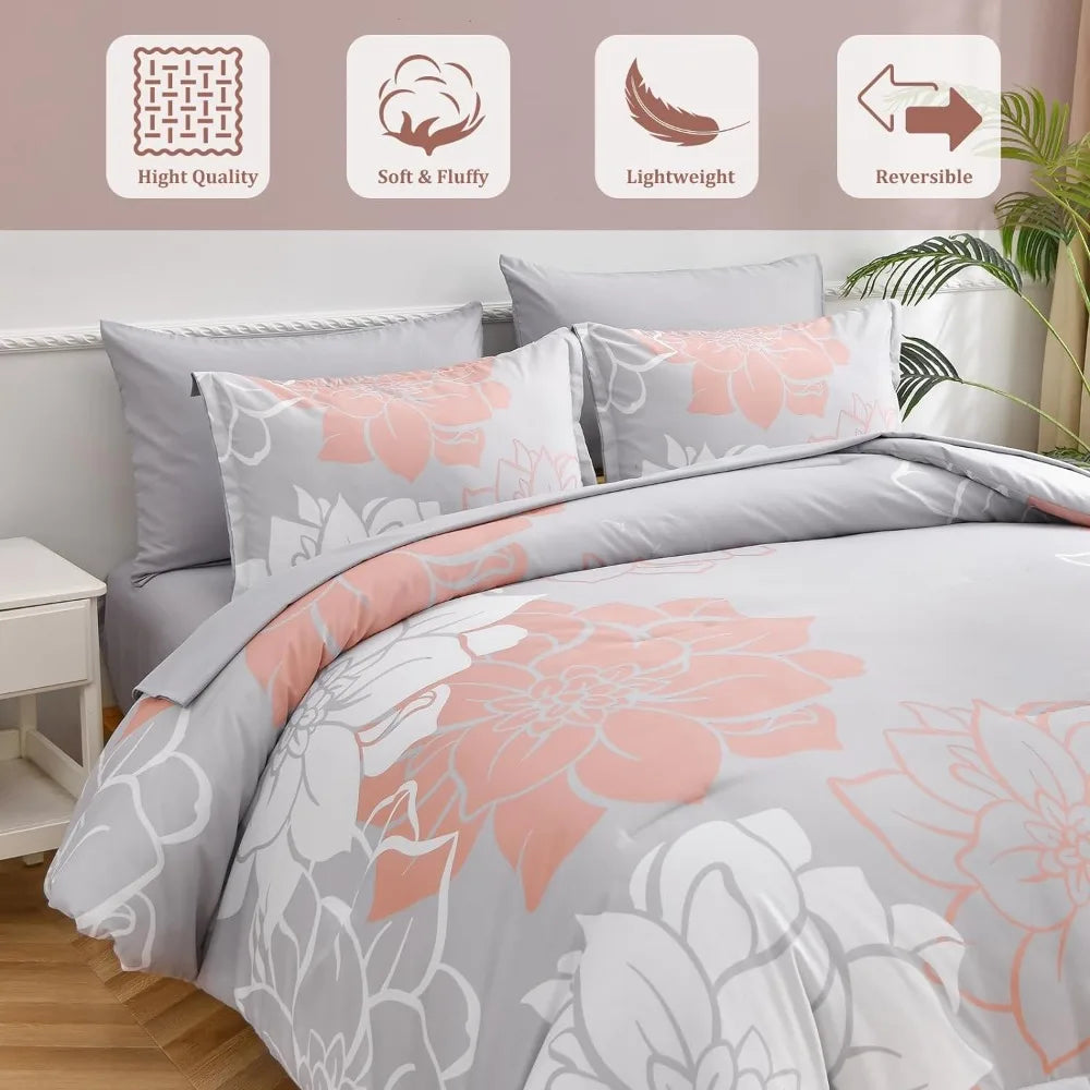 Flower 7 Piece Bed in A Bag Comforter Set. - Home Fusion