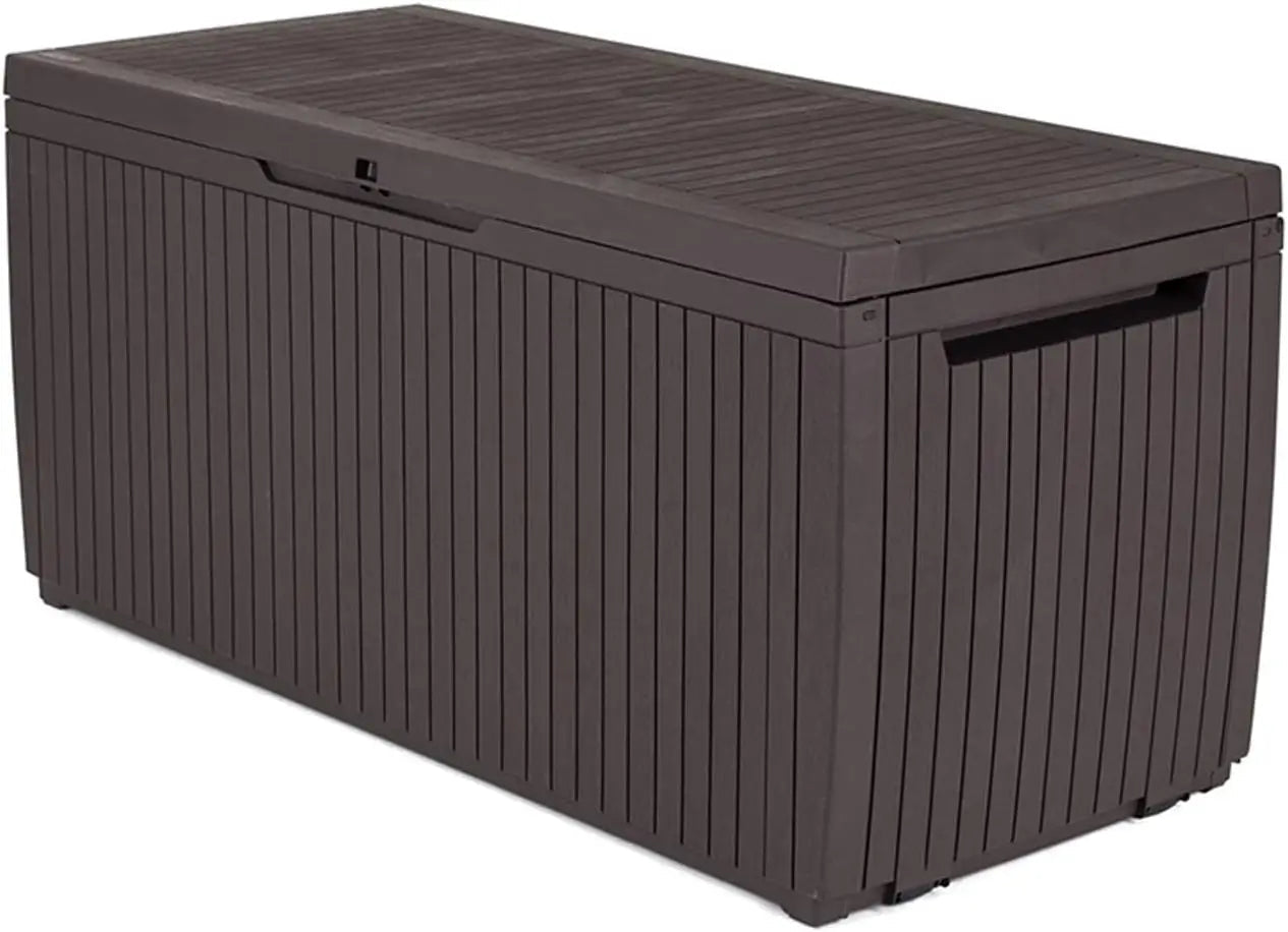 Springwood 80 Gallon Resin Outdoor Storage Box for Patio Furniture Cushions, Pool Toys,and Garden Tools with Handles,Brown - Home Fusion