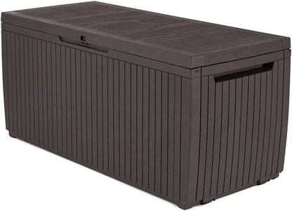 Springwood 80 Gallon Resin Outdoor Storage Box for Patio Furniture Cushions, Pool Toys,and Garden Tools with Handles,Brown - Home Fusion