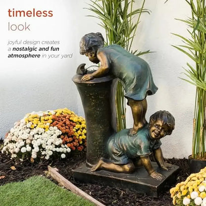 Outdoor Garden Waterfall Fountain Playful Boy and Girl Drinking Water Feature 27" Joyful Bronze Nostalgic Stone Decor Rust Home Fusion Outdoor Garden Waterfall Fountain Playful Boy and Girl Drinking Water Feature 27" Joyful Bronze Nostalgic Stone Decor Rust 076823-f9.myshopify.com