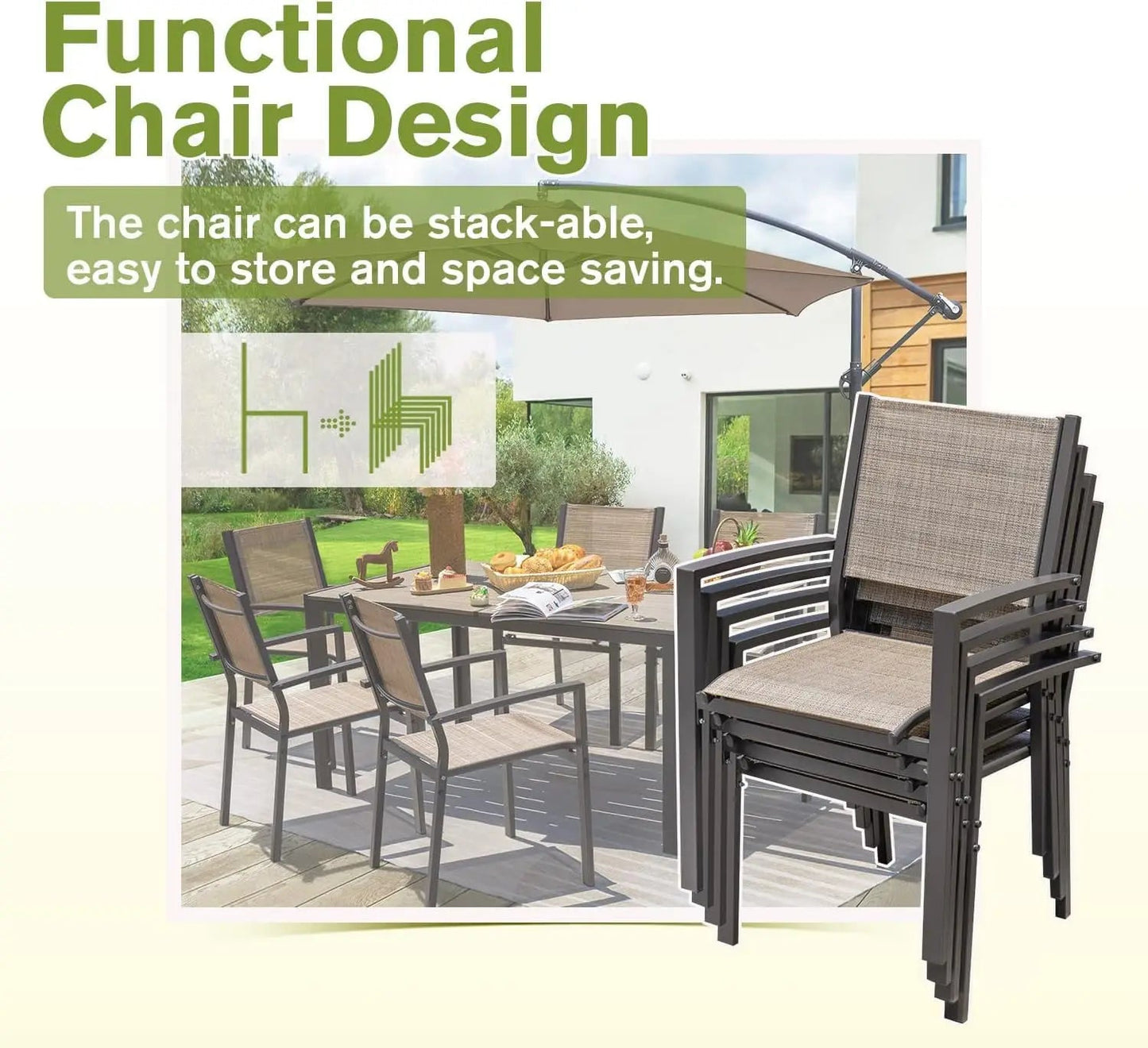 Patio Dining Set 7 Pieces Outdoor Furniture with Large Table and 6 Textilene Chairs for Porch, Brown - Home Fusion