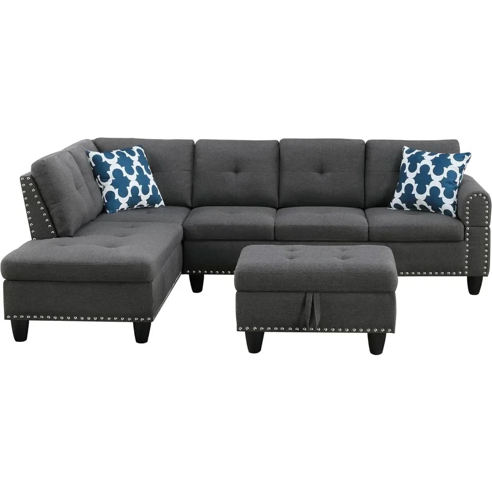 L shaped sofa set Living Room Sofas,Convertible Sectional Sofa with Storage, 4 Seat L Shaped Couch with Chaise and Cup Holder, Livings Room Sets 076823-f9.myshopify.com