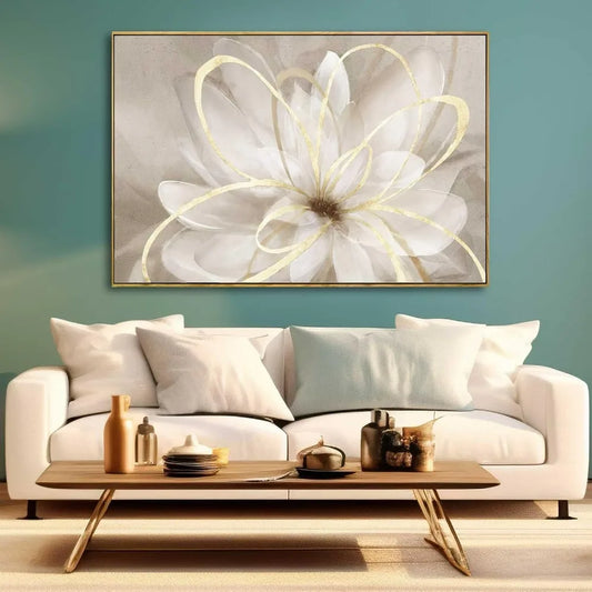 Living room flower wall art 32x48 inch gold large artwork painting.