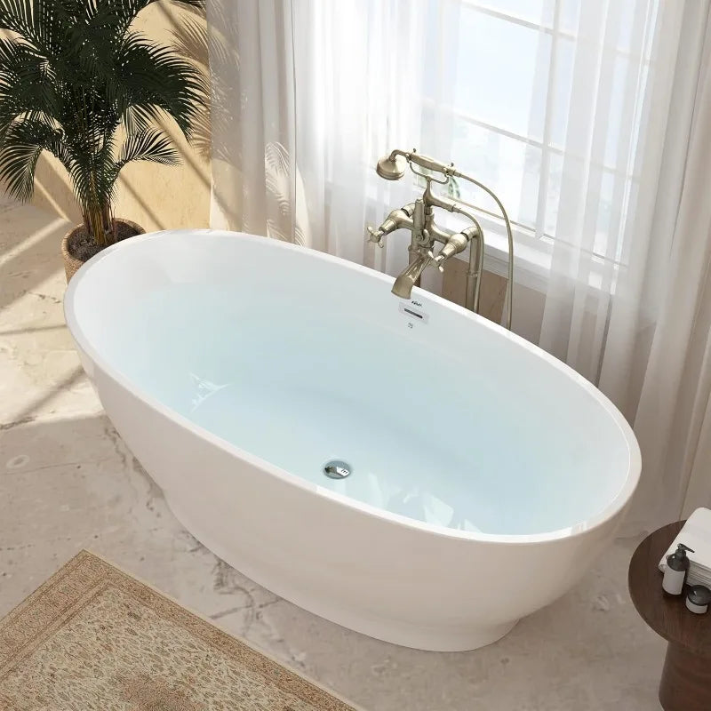Acrylic freestanding bathtub, modern soaking tub with drain and overflow Including assembly - Home Fusion