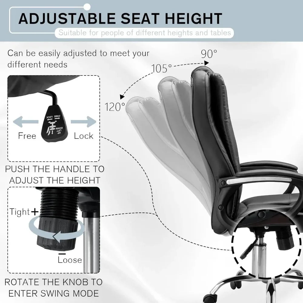 Office Chair, Executive Office Chair Height Adjustable PU Leather Computer Chair, High Back Home Office Desk Chairs - Home Fusion