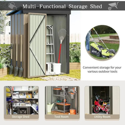 Metal Outdoor Storage Shed 5FT x 3FT, Steel Utility Tool Shed Storage House with Door & Lock, for Backyard Garden Patio Lawn - Home Fusion