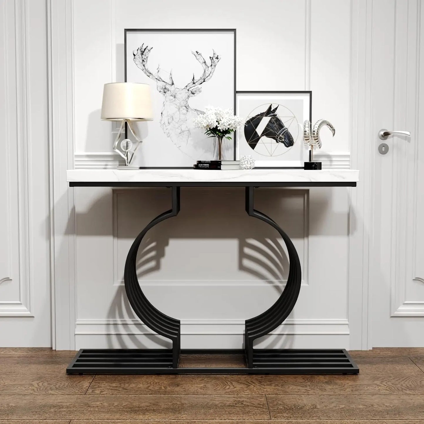 console table Modern Entryway Table, Console Table, 47.24" Faux Marble Narrow Sofa Table Free Combine Two Different Shape for Hallway Entrance 076823-f9.myshopify.com