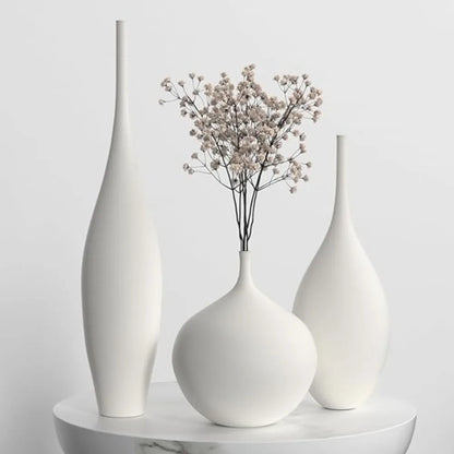 White Ceramic Vase Modern Boho Wabi-Sabi Flower Vase Set of 3 Decorative Aesthetic Vases for Centerpieces Pampas Matte - Home Fusion