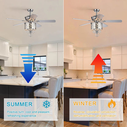 Elegant Metal 52-inch Ceiling Fan (Optional Remote&2 Color Option Blades) or Bedroom, Living Room, Dining Room--Chrome - Home Fusion