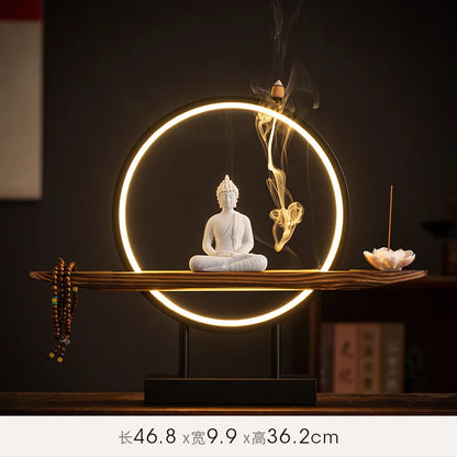 Sakyamuni Buddha Statue Large Buddhist statue Tathagata Buddha Figure Buddha Led ring light For Living Room Incense Porch - Home Fusion