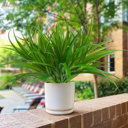 16Pcs Artificial Grass Fake Plants 17.3in 16 Leaves Outdoor Fake Grass UV Resistant Greenery Plastic Plants for Home Window - Home Fusion