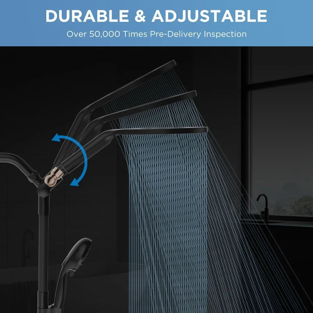 Dual Handheld Shower Head Combo,2-in-1 Rain Shower Heads System 8 Inch Rainfall Shower Head and 10 Modes High Pressure Hand Held - Home Fusion