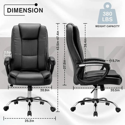 Office Chair, Executive Office Chair Height Adjustable PU Leather Computer Chair, High Back Home Office Desk Chairs - Home Fusion