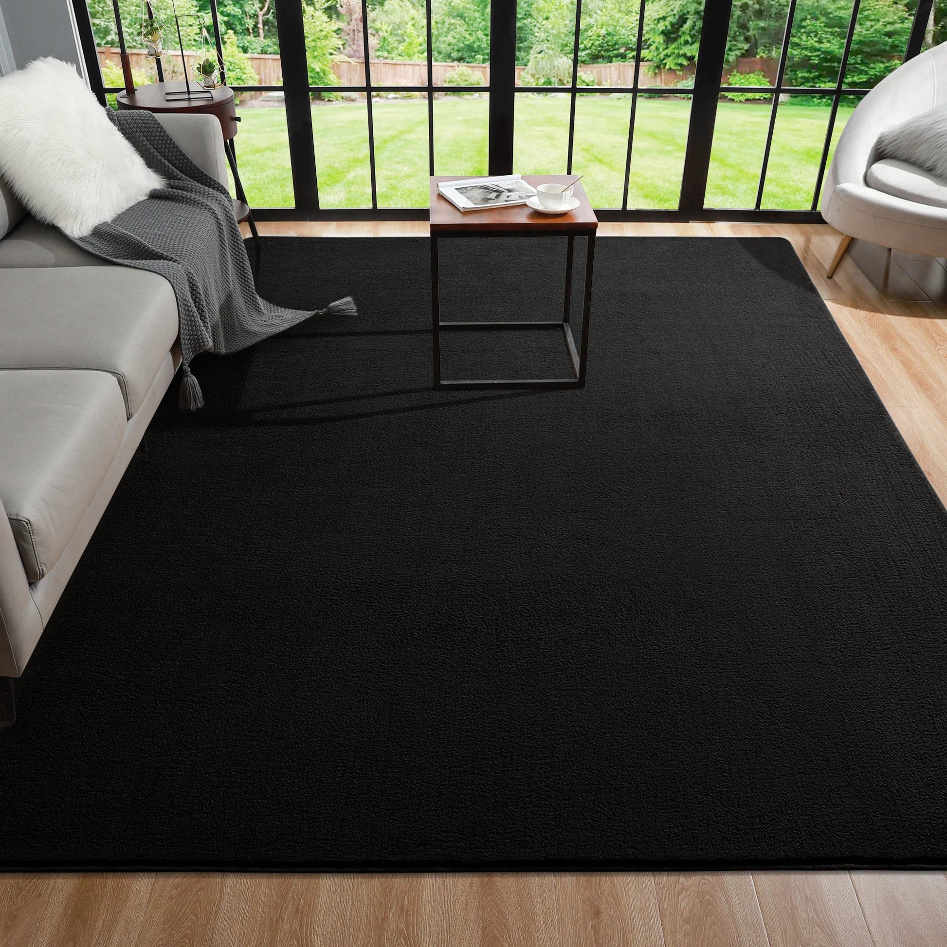 Black Rugs Living Room Carpet Nonslip Bedside Rugs Large Soft Floor Rug Children Game Mat Rectangular Home Decoration - Home Fusion
