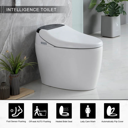 Smart Toilet with AUTO Open/Close Lid,with Built In Bidet, One Piece Heated Bidet Toilet Seat with AUTO Flush, Tankless Toilet - Home Fusion
