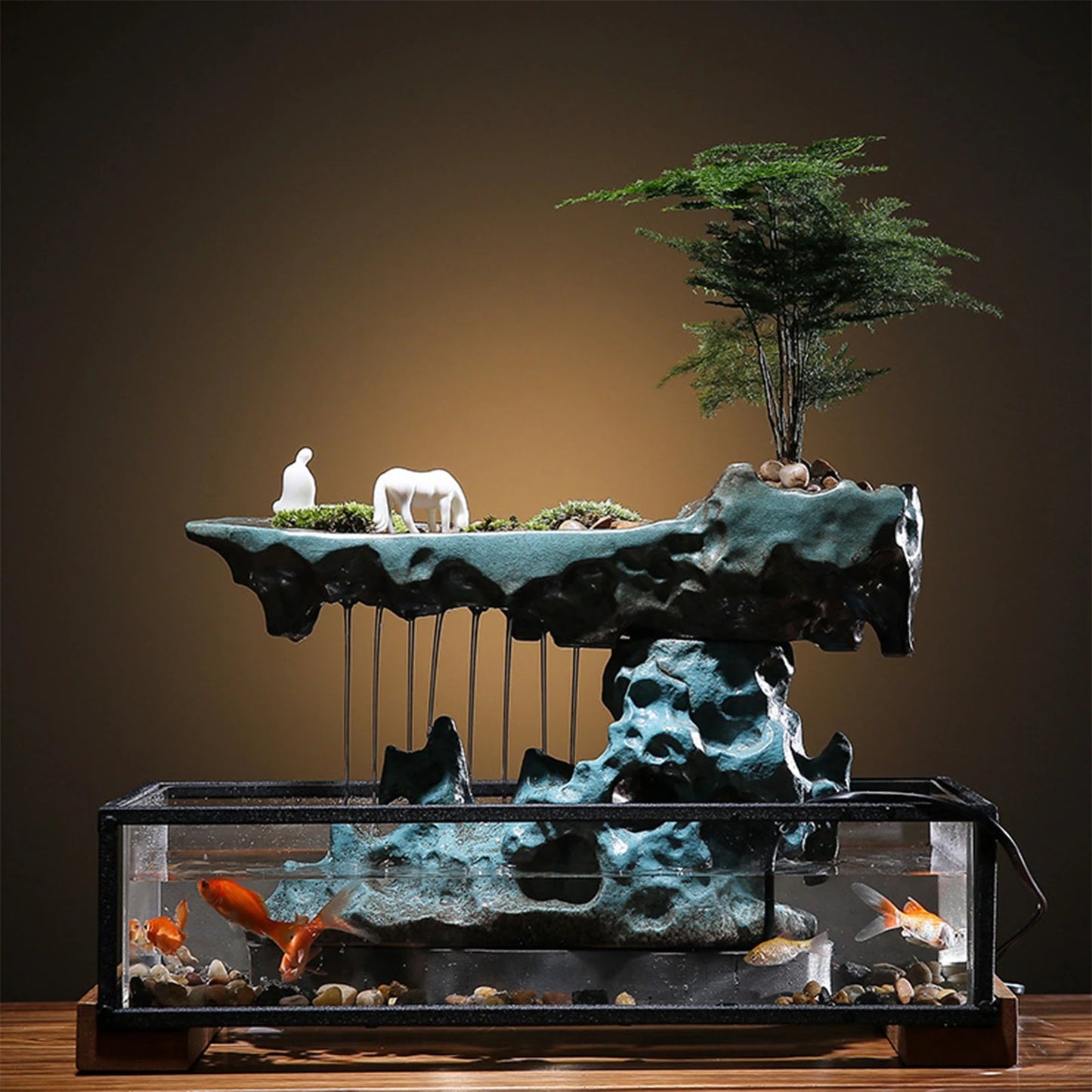 Desktop Rockery Waterfall Feng Shui Fountain with Stones. - Home Fusion