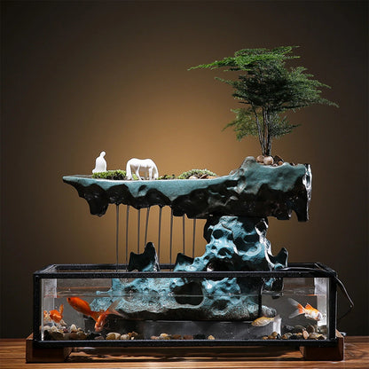 Desktop Rockery Waterfall Feng Shui Fountain with Stones. - Home Fusion