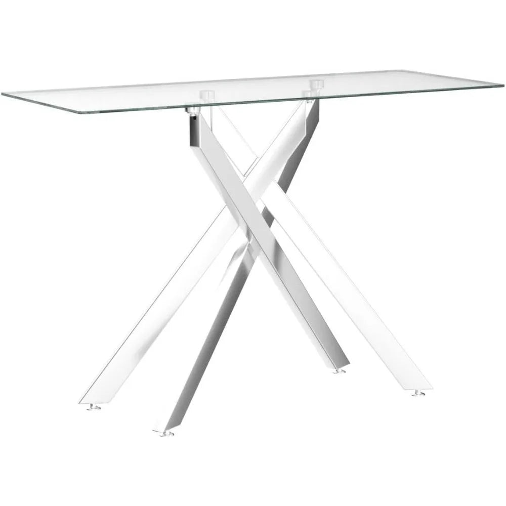 Modern Style Console Table Narrow Sofa Table with Tempered Glass Top and Metal Tubular Legs, 45" Lx18 Wx30 H, Silver Home Fusion Modern Style Console Table Narrow Sofa Table with Tempered Glass Top and Metal Tubular Legs, 45" Lx18 Wx30 H, Silver 076823-f9.myshopify.com