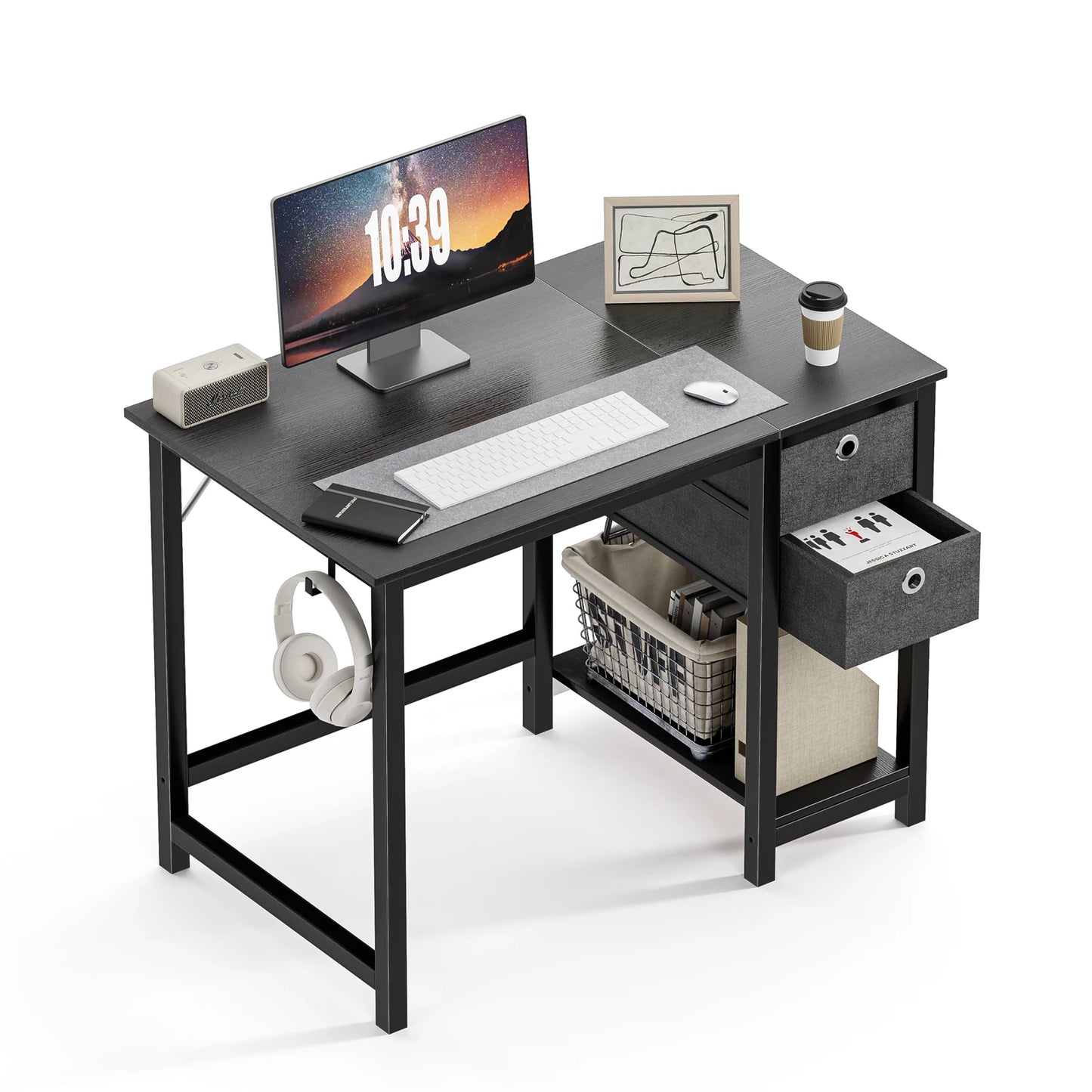 JHK Computer Desk With Drawers 55 Inch Home Office Desk Writing Desk Work Desk PC Table Study Desk With 2-Tier Drawers - Home Fusion
