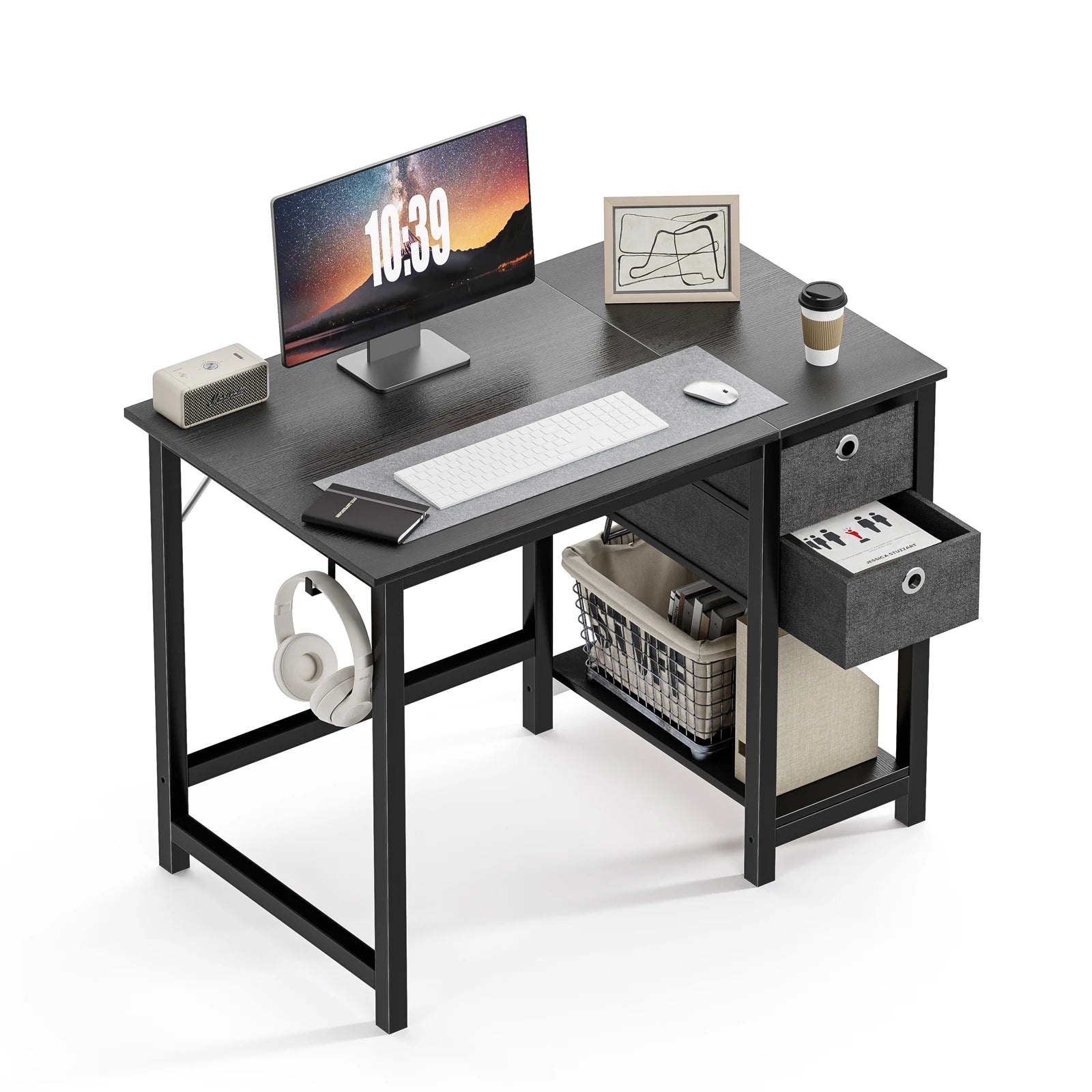 JHK Computer Desk With Drawers 55 Inch Home Office Desk Writing Desk Work Desk PC Table Study Desk With 2-Tier Drawers - Home Fusion