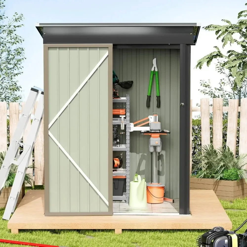Metal Outdoor Storage Shed 5FT x 3FT, Steel Utility Tool Shed Storage House with Door & Lock, for Backyard Garden Patio Lawn - Home Fusion