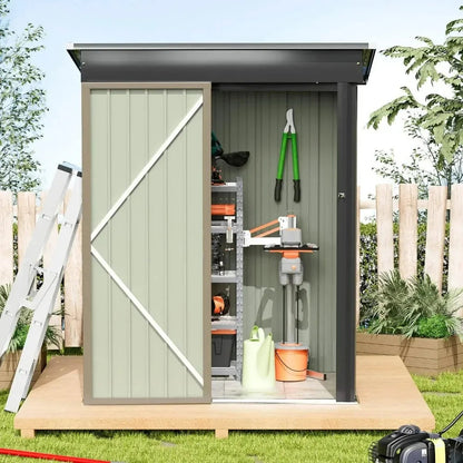 Metal Outdoor Storage Shed 5FT x 3FT, Steel Utility Tool Shed Storage House with Door & Lock, for Backyard Garden Patio Lawn - Home Fusion
