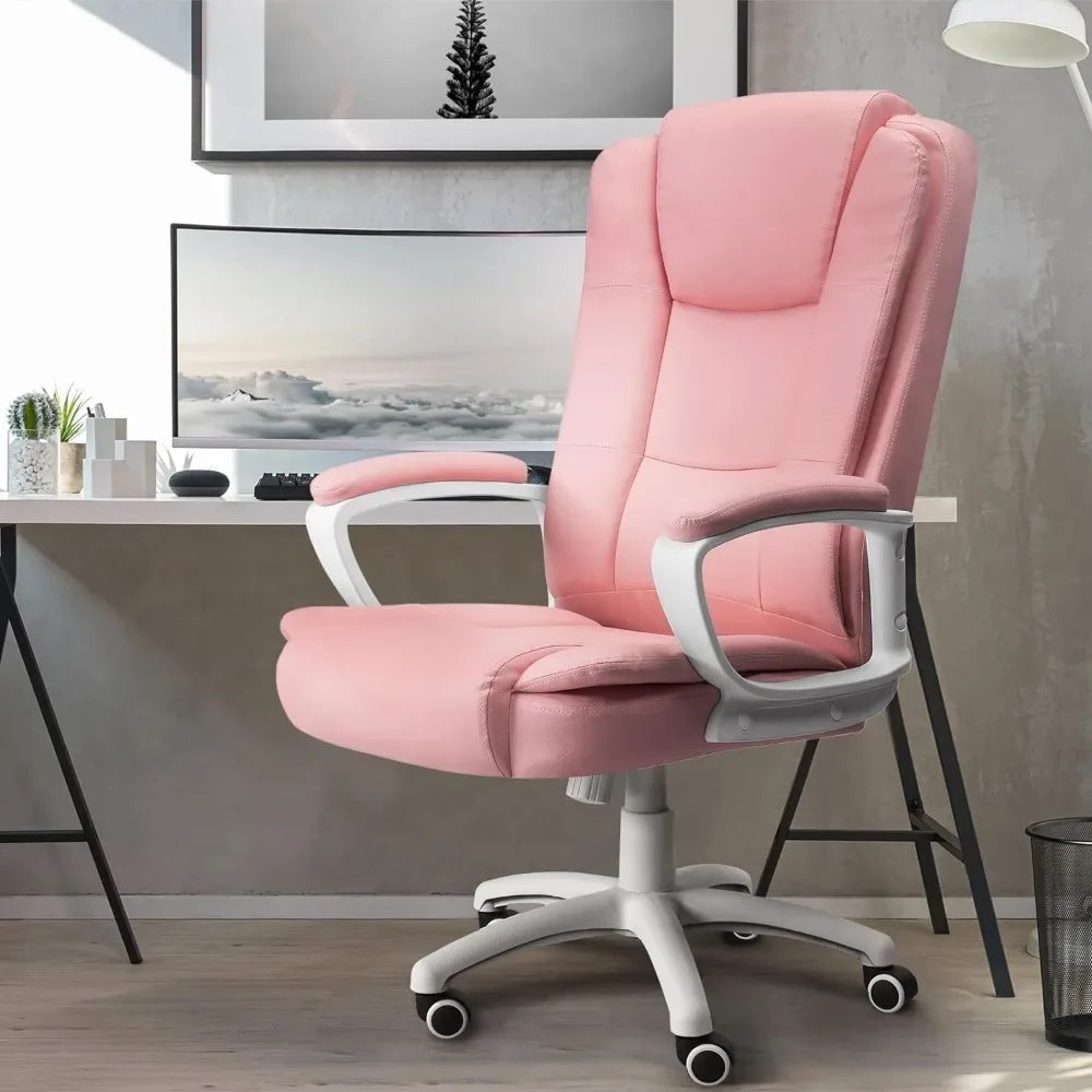 Desk office 400 lb Large and tall office chair PU leather computer chair Executive office chair leg rest and waist support - Home Fusion